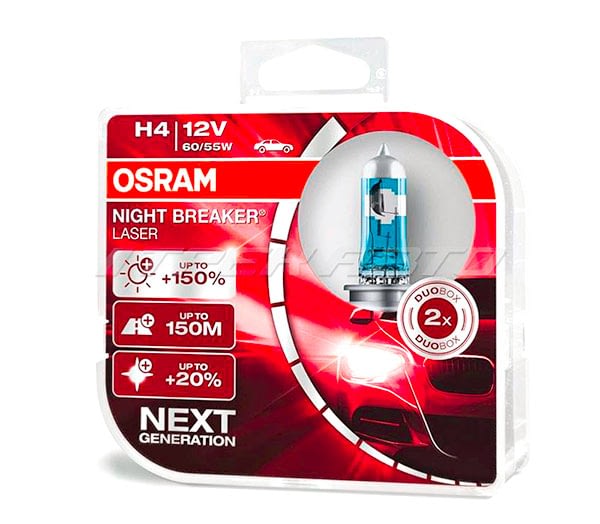 Лампы OSRAM H4 +150% NIGHT BREAKER LASER 64193NL-HCB  к-т